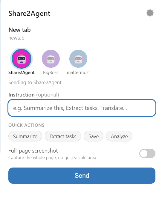 Share2Agent popup in light mode
