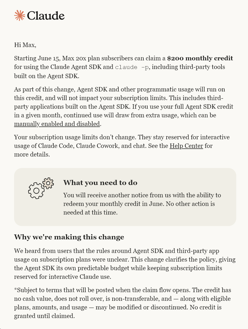 Email from Anthropic about the June 15 metering change