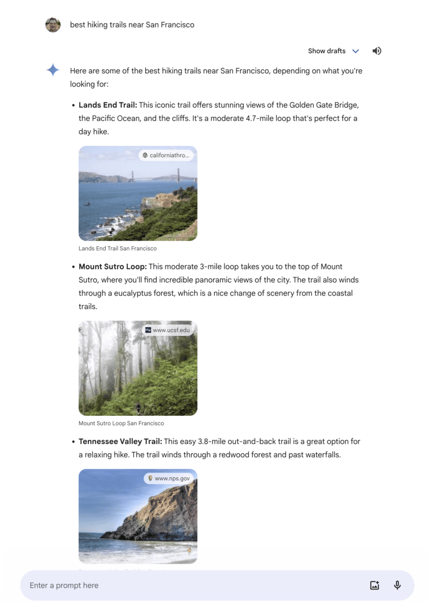 Initial responses lacked citations, providing an incomplete experience for travel planners seeking authoritative trail details.