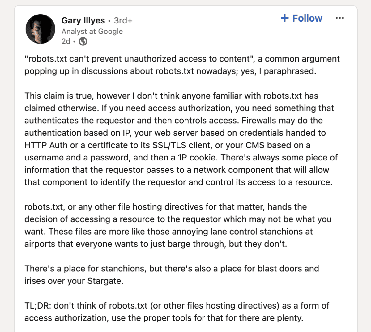 Google's Gary Illyes Confirms Robots.txt Fails to Stop Unauthorized Access to Websites