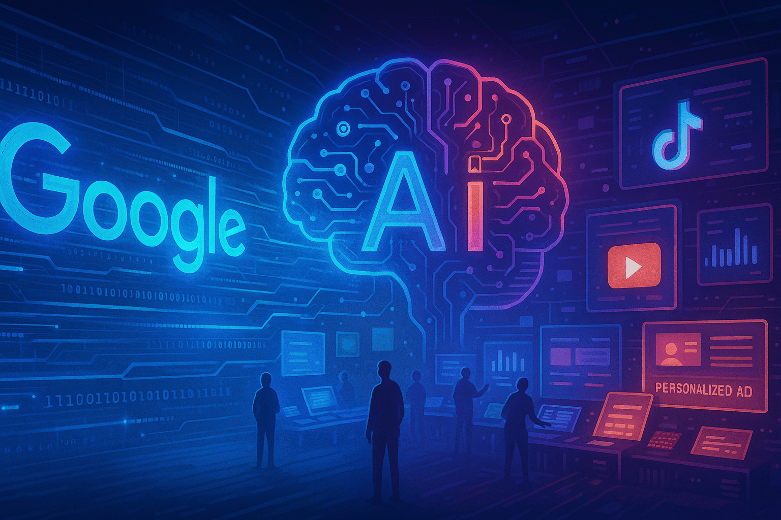 AI technology connecting with digital platforms and analytics.