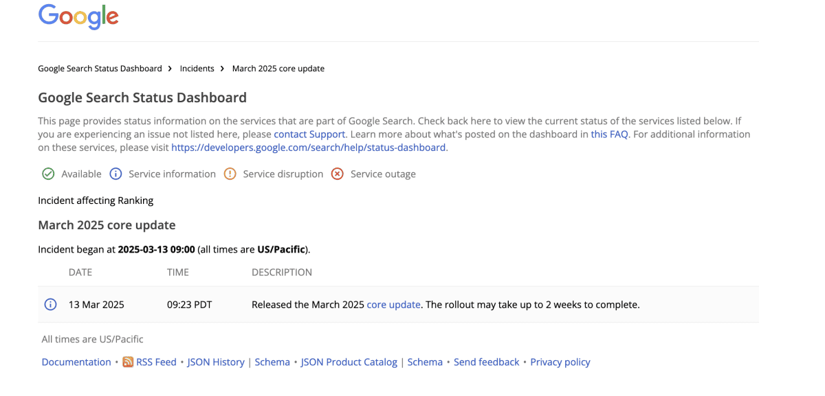 Google Search March 2025 core update information.